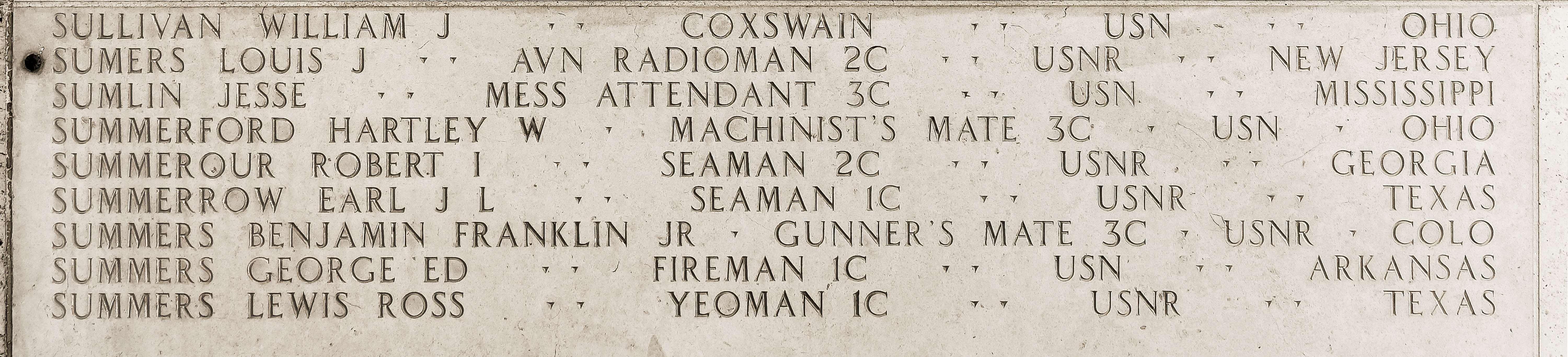 George Ed Summers, Fireman First Class